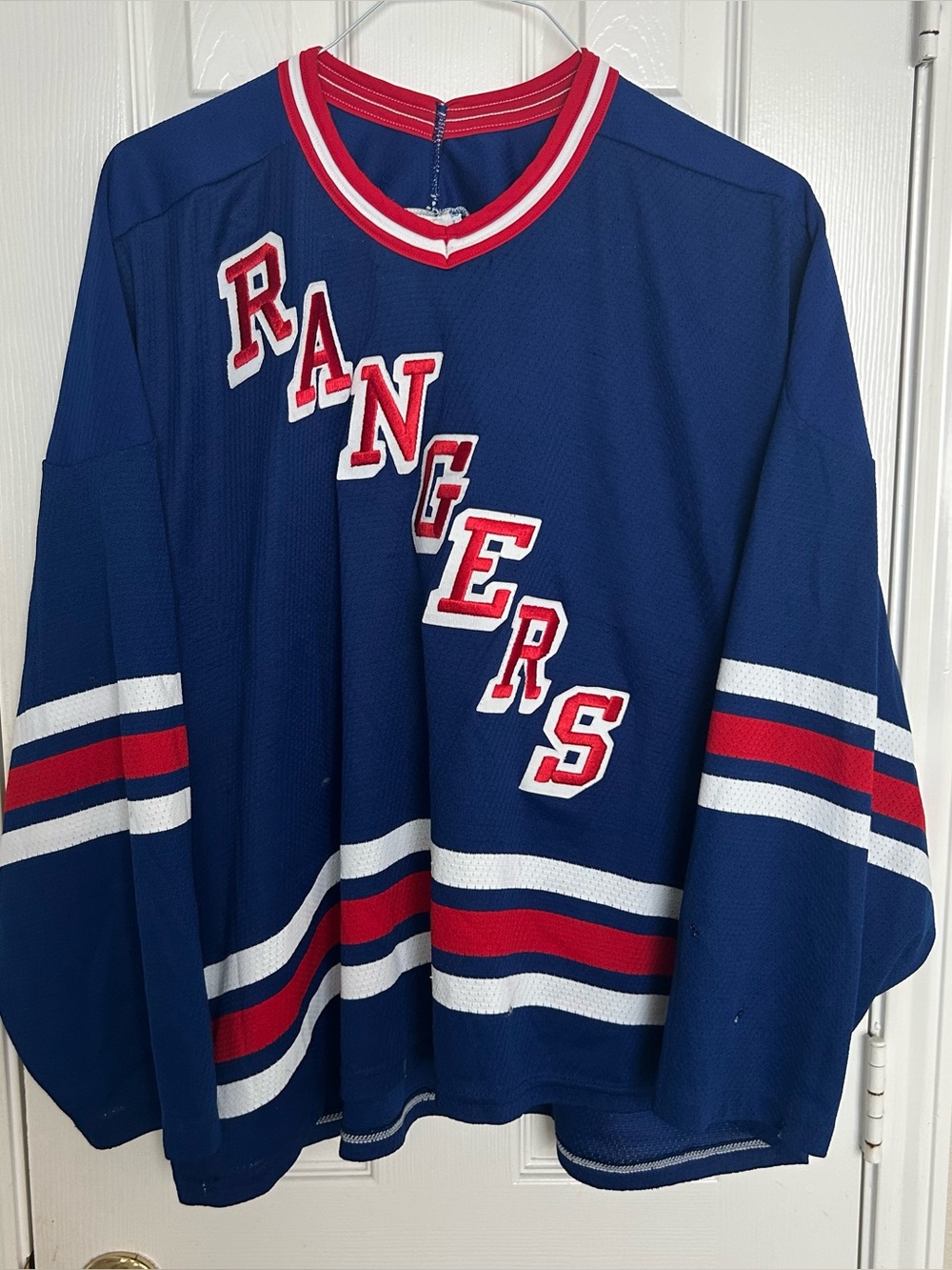 Vintage 1980s Gerry Cosby CCM Air Knit New York Rangers Mens NHL Team Jersey XL